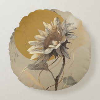 Neutrale minimalistische Sonnenblumenumrandung Rundes Kissen