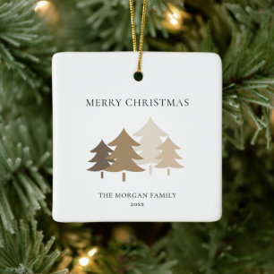 Neutrale Minimalistische Weihnachtsbaum-Familienna Keramikornament