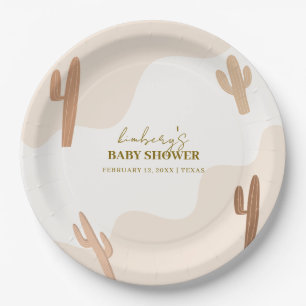Neutrale moderne Babydusche Boho Cactus Pappteller