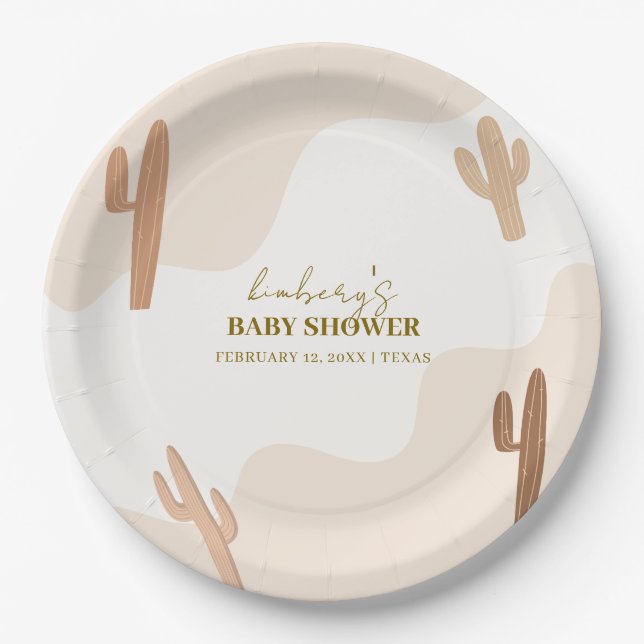 Neutrale moderne Babydusche Boho Cactus Pappteller (Vorderseite)