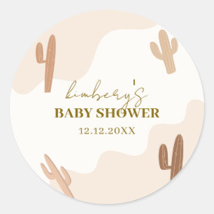 Neutrale moderne Babydusche Boho Cactus Runder Aufkleber