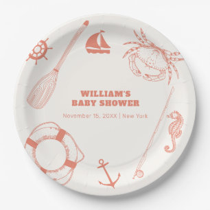 Neutrale moderne Nautical Fishing Boy Baby Shower Pappteller
