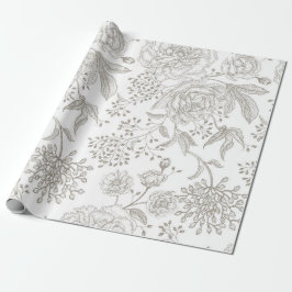 Neutrale monochrome graue Vintage Blume  Geschenkpapier