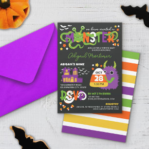 Neutrale Monster Typografie Halloween Kinderdusche Einladung
