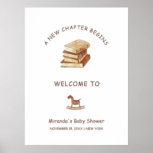 Neutrale Neue Kapitel Buch Baby Shower Begrüßung Poster