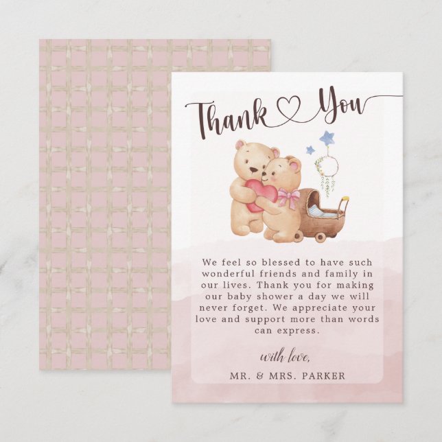 Neutrale Niedlich Bear Watercolor Babydusche Dankeskarte (Vorne/Hinten)