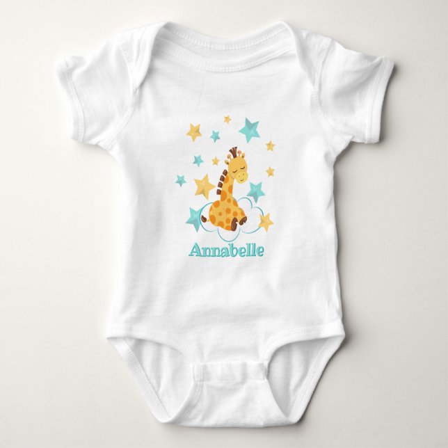 Neutrale Niedliche Giraffe & Stars Baby Monogramm Baby Strampler (Vorderseite)