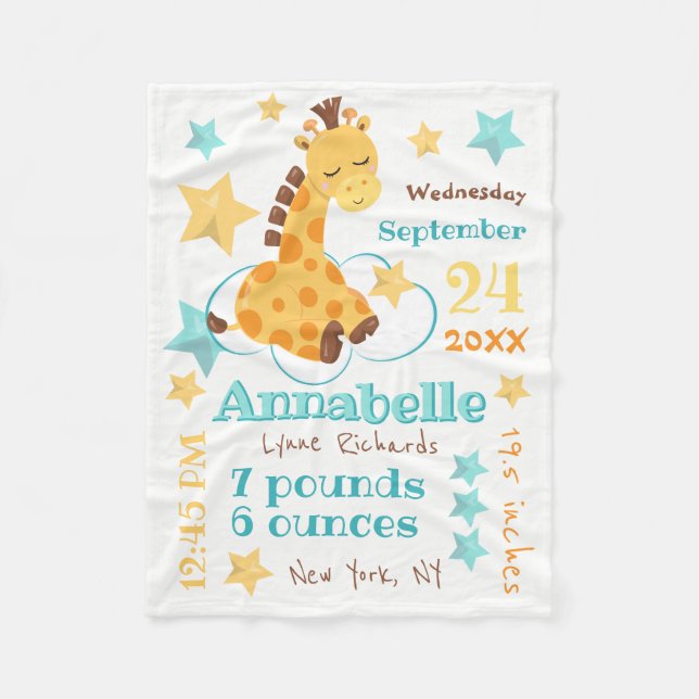 Neutrale Niedliche Giraffe-Sterne für Jungtiere Fleecedecke (Vorderseite)
