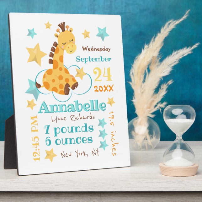 Neutrale Niedliche Giraffe-Sterne für Jungtiere Fotoplatte (Seite)
