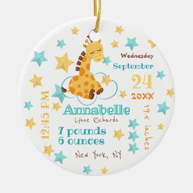 Neutrale Niedliche Giraffe-Sterne für Jungtiere Keramik Ornament (Vorne)