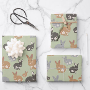 Neutrale niedliche Kaninchenfarben Geschenkpapier Set