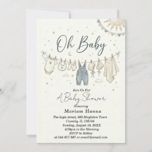 Neutrale Oh Baby Wäscheleine Baby-Party Einladung