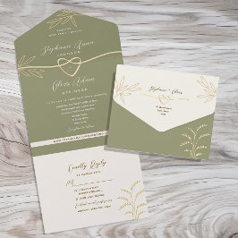 Neutrale Olive Green Wedding All-in-One Einladung