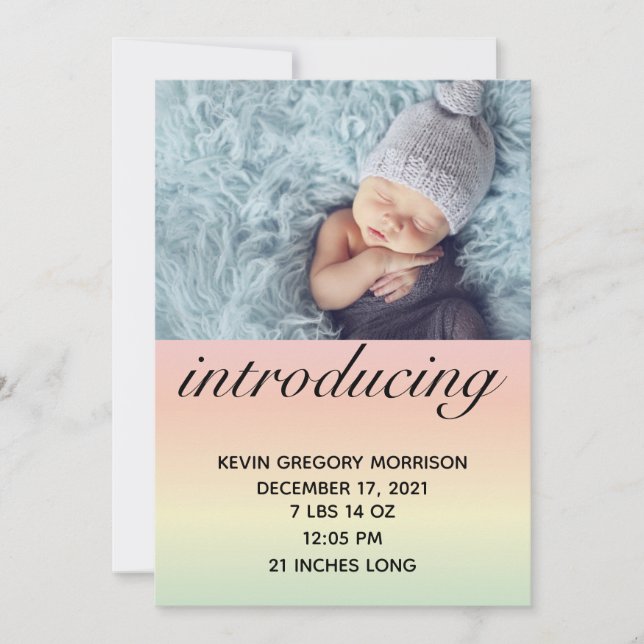 Neutrale Ombre Rainbow Baby Birth Ankündigung (Vorderseite)