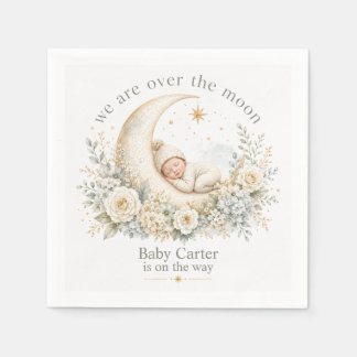 Neutrale 'Over the Moon Baby Shower' mit individue Serviette