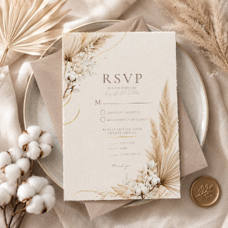 Neutrale Pampas Eleganz Boho Hochzeit RSVP Karte