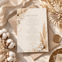 Neutrale Pampas-Eleganz Boho-Hochzeitsdetails Kart