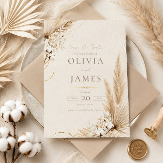 Neutrale Pampas-Eleganz Boho Save-the-Date-Karte Einladung