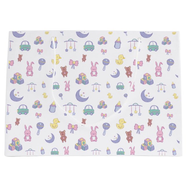Neutrale Pastel-Babydusche Große Geschenktüte (Vorderseite)