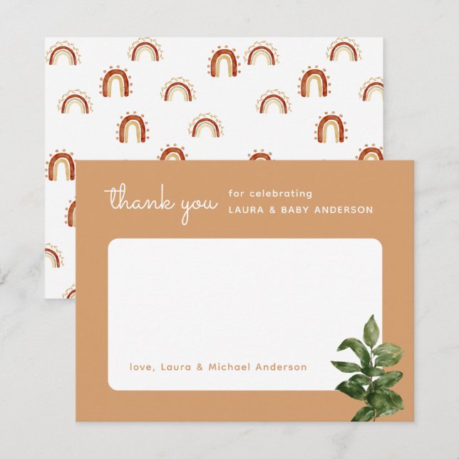 Neutrale Pflanze Boho Rainbow Baby Shower Dankeskarte (Vorne/Hinten)