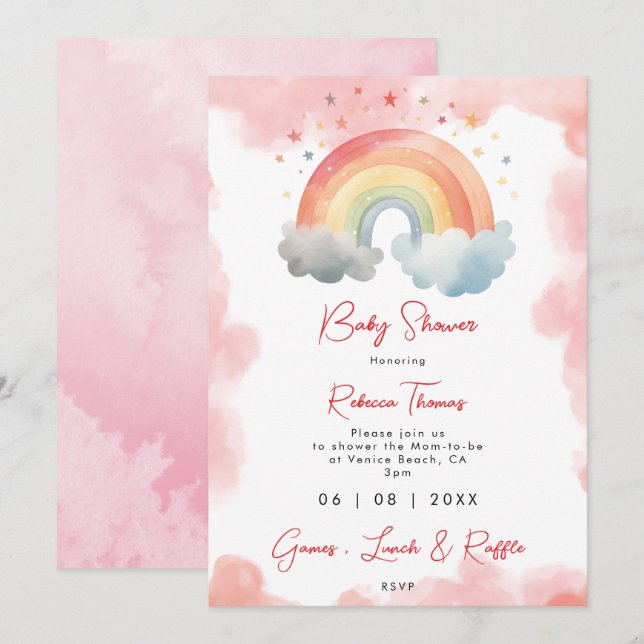 neutrale Regenbogenofen-Babydusche Einladung (Vorne/Hinten)