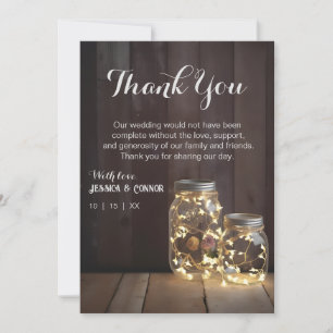 Neutrale Rustikale Holzhütte Hochzeitsmason Jar Li Dankeskarte