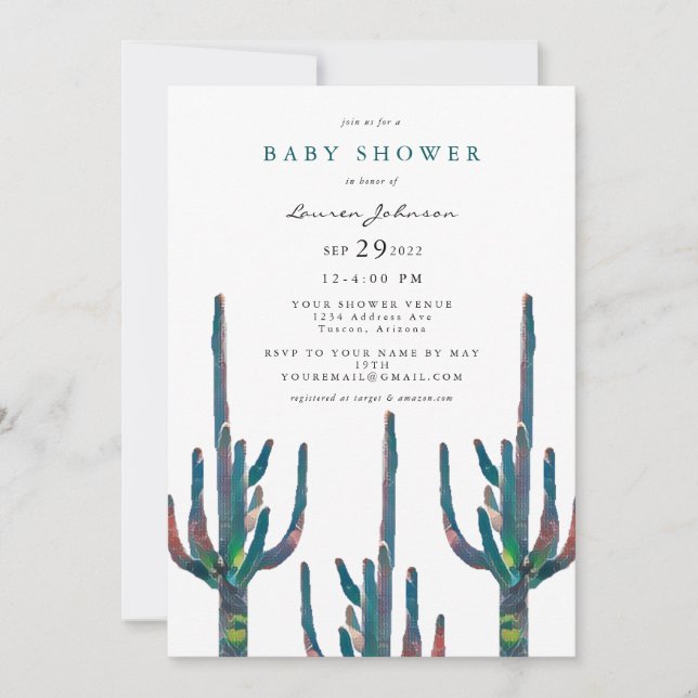 Neutrale Saguaro Cactus Baby Shower Einladung (Vorderseite)