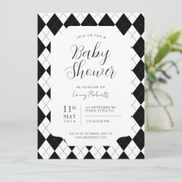 Neutrale schwarz-weiße Diamant-Raute Einladung