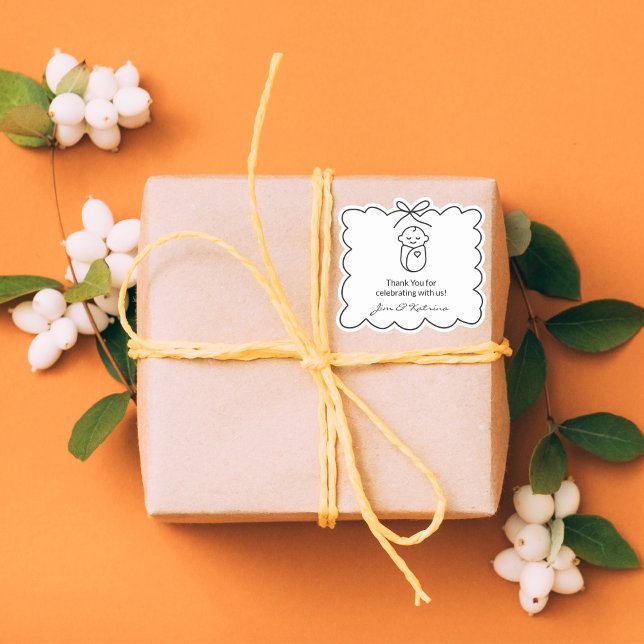 Neutrale schwarze moderne Babydusche Vielen Dank Aufkleber (Von Creator hochgeladen)