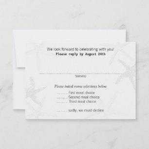 Neutrale Seestern-Strand-Hochzeitsmenü-Antwortkart RSVP Karte