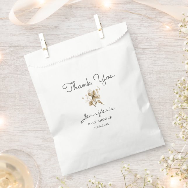 Neutrale Sepia Watercolor Florals Babydusche Geschenktütchen (Ausgeschnitten)
