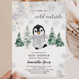 Neutrale Silberpinguin-Babydusche Einladung