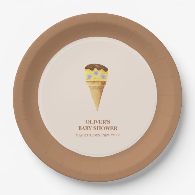 Neutrale Sommer Scoop Ice Cream Boy Baby Dusche Pappteller (Vorderseite)