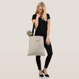 Neutrale Tan-Streifen-Klassiker Monogramm Anfangsb Tasche