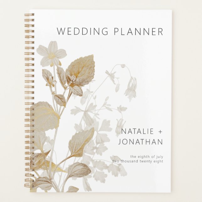 Neutrale Tan-Wildblumen Moderne Hochzeit Planer (Vorderseite)