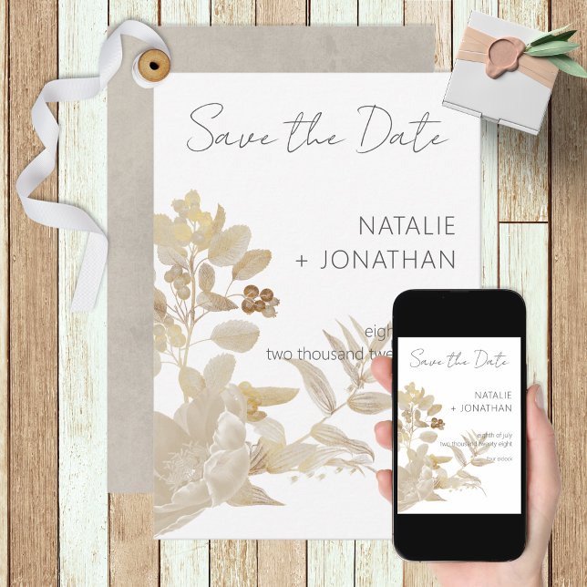 Neutrale Tan-Wildblumen Moderne Hochzeit Save The Date (Von Creator hochgeladen)