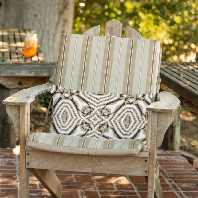Neutrale Taupe Beige Brown Schwarz-weiße Tribal Ar Kissen Für Draußen (Stuhl )