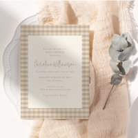 Neutrale Taupe Beige Gingham Karo Baby Shower
