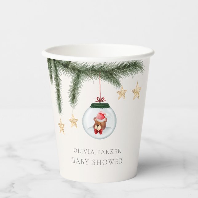 Neutrale Teddy Bear Winter Baby Dusche Pappbecher (Vorderseite)