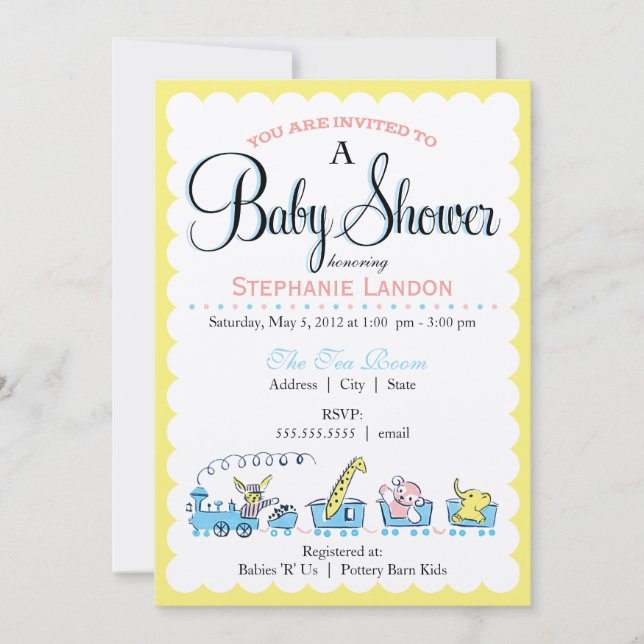 Neutrale TierRetro Babyparty des zug-| Einladung (Vorderseite)