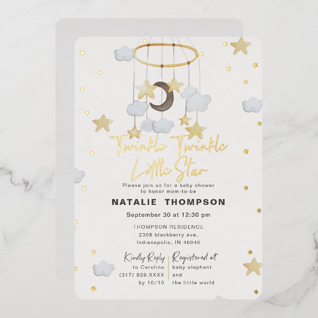 Neutrale Twinkle Little Star Baby Dusche Folieneinladung (Vorderseite/Rückseite)
