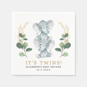 Neutrale Twins Elefant Greenery Gold Baby Dusche Serviette