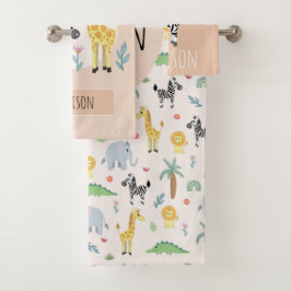 Neutrale und Niedliche Jungle Safari Tiere Zebra K Badhandtuch Set