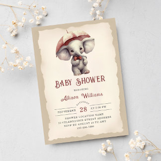 Neutrale Vintage Elephant-Babydusche Einladung