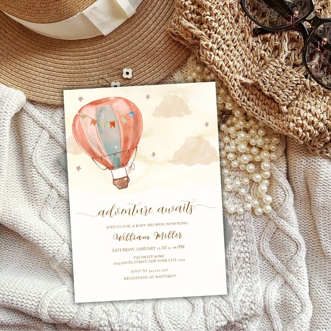 Neutrale Vintage Heißluftballon Babydusche Einladung (Neutral Vintage Hot Air Balloon Baby Shower Invitation)