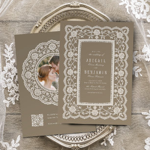 Neutrale Vintage-Spitze Hochzeit Klassisch Einladung
