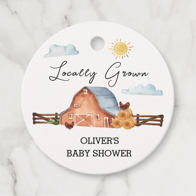 Neutrale, vor Ort angebaute Barn-Babydusche Geschenkanhänger (Vorderseite)
