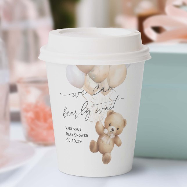 Neutrale Vorwartung für das Geschlecht moderne Dus Pappbecher (Beige Bearly Wait, baby boy shower paper cup.)