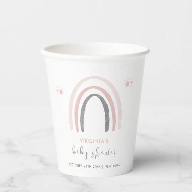 Neutrale Wasserfarbe Boho Rainbow Baby Shower Pappbecher (Vorderseite)