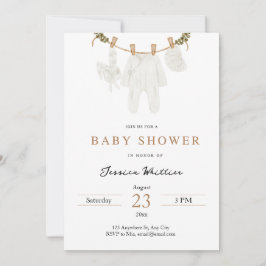 Neutrale Wasserfarben Babykleidung Babydusche Einladung
